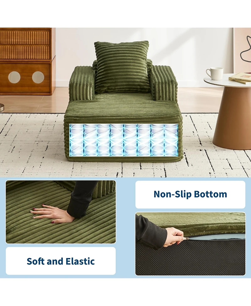 gaomon 45'' Indoor Chaise Lounge Chair Corduroy Cloud Single Couch Sofa with Deep Seat and Armrests Comfy Reading Chair Sleeper Bed