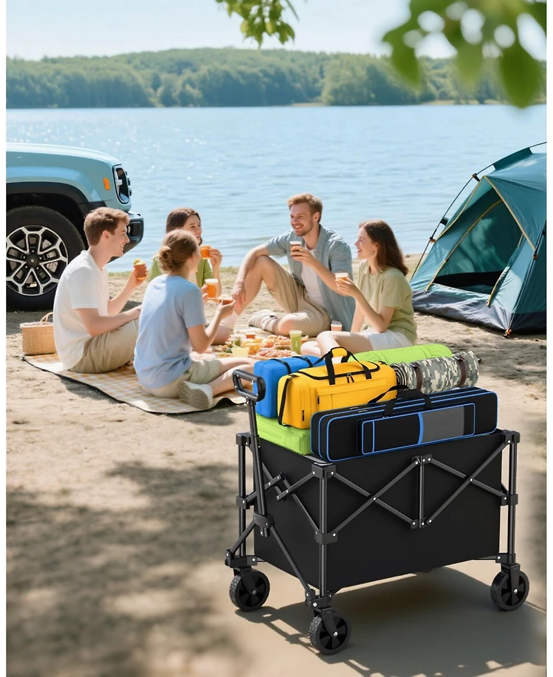 Gnuadz Collapsible Wagon With Wheels Foldable Dog Cart Utility Shopping Cart camping