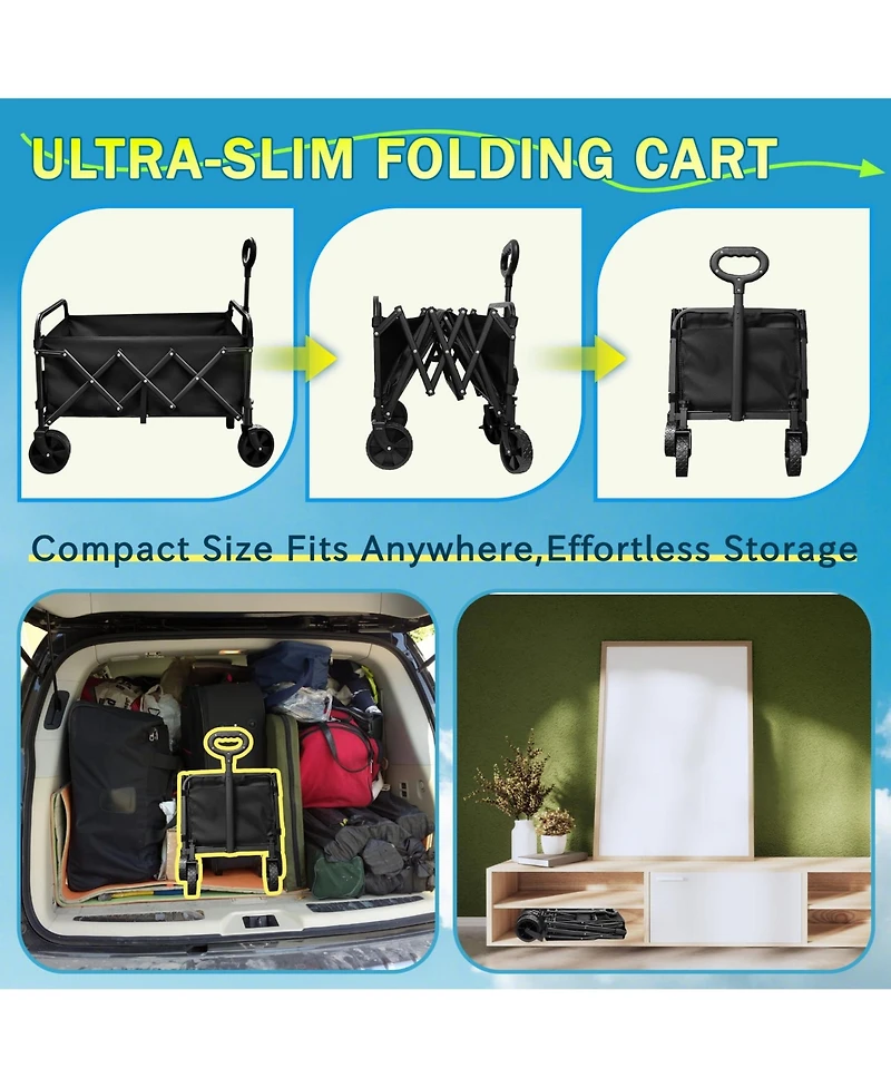 Gnuadz Collapsible Wagon Wheels Foldable Cart Steel Frame Portable Utility Sports Garden Camping