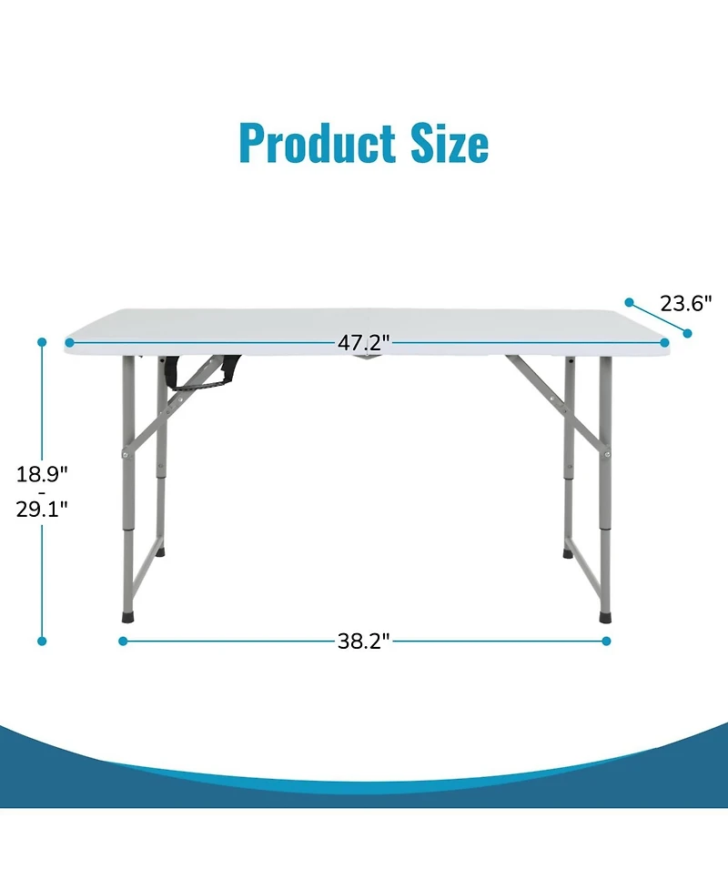 Aofar 4 Feet Folding Table Portable Plastic Steel Frame Lock Carry Handle Events Camping Outdoor