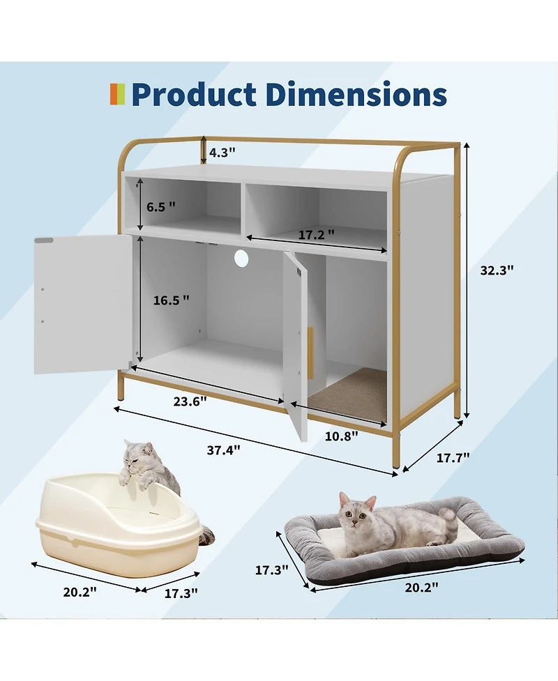 homfan 37.4'' Litter Box Enclosure Hidden Bathroom Cabinet with Side Entry Wooden House and Indoor Pet Crate Decorative End Table