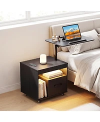 Costway Nightstand with Power Outlets,Modern Bedside Table Flip overandRotatable Tabletop