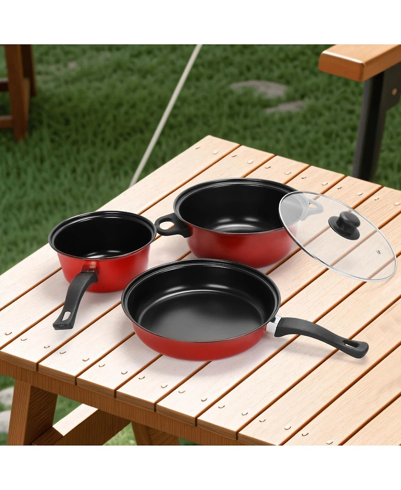 Piscifun Portable Lightweight Non Stick Cast Iron Cookware Set With Vented Lids Utensils For Outdoor Camping Travel