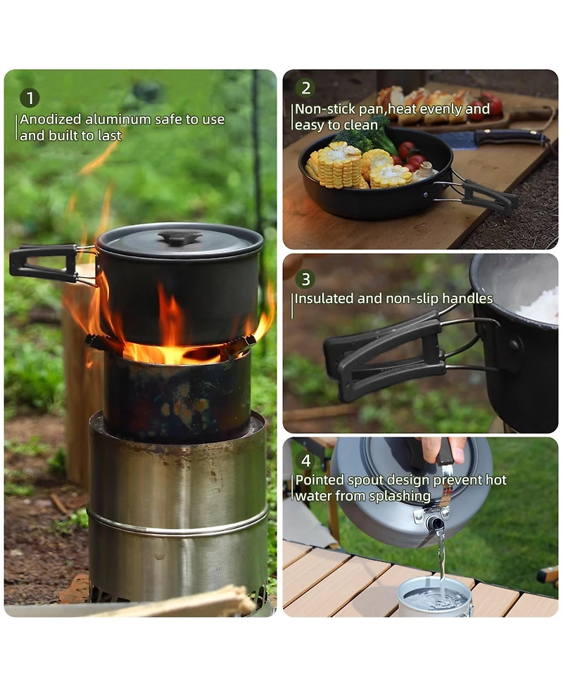 Piscifun Lightweight Camping Cookware Set 1-2 People Portable Nesting Outdoor Cooking Kit
