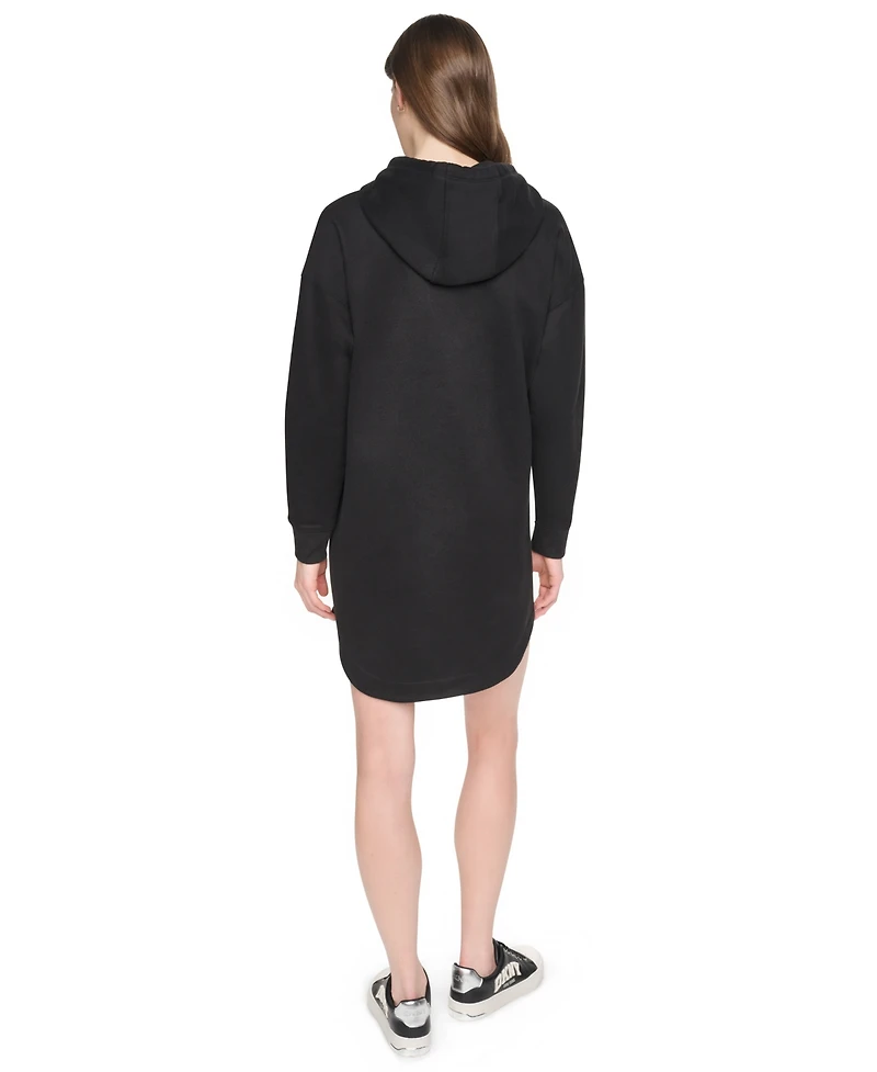 Dkny Sport Women's Textured Tape Logo Shirt Tail Hem Hoodie Dress