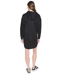 Dkny Sport Women's Textured Tape Logo Shirt Tail Hem Hoodie Dress