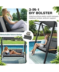 Pamapic 3 Person Porch Swing with Thick Cushions, Adaptive Pillow and Adjustable Canopy