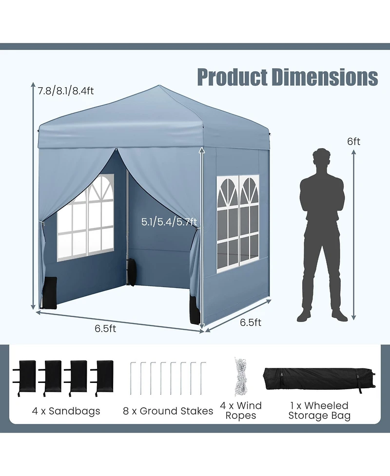 Sugift 6.5x6.5 feet Pop Up Canopy Tent with 4 Sidewalls UPF50+ and Wheeled Bag