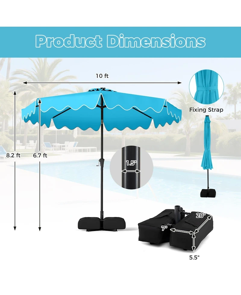 Sugift 10 Feet Solar Led Patio Umbrella with 32 Lights and Weighted Sandbag Base