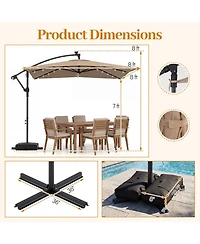 Sugift 8x8 Feet Solar Led Offset Cantilever Square Patio Umbrella with 360 Rotation