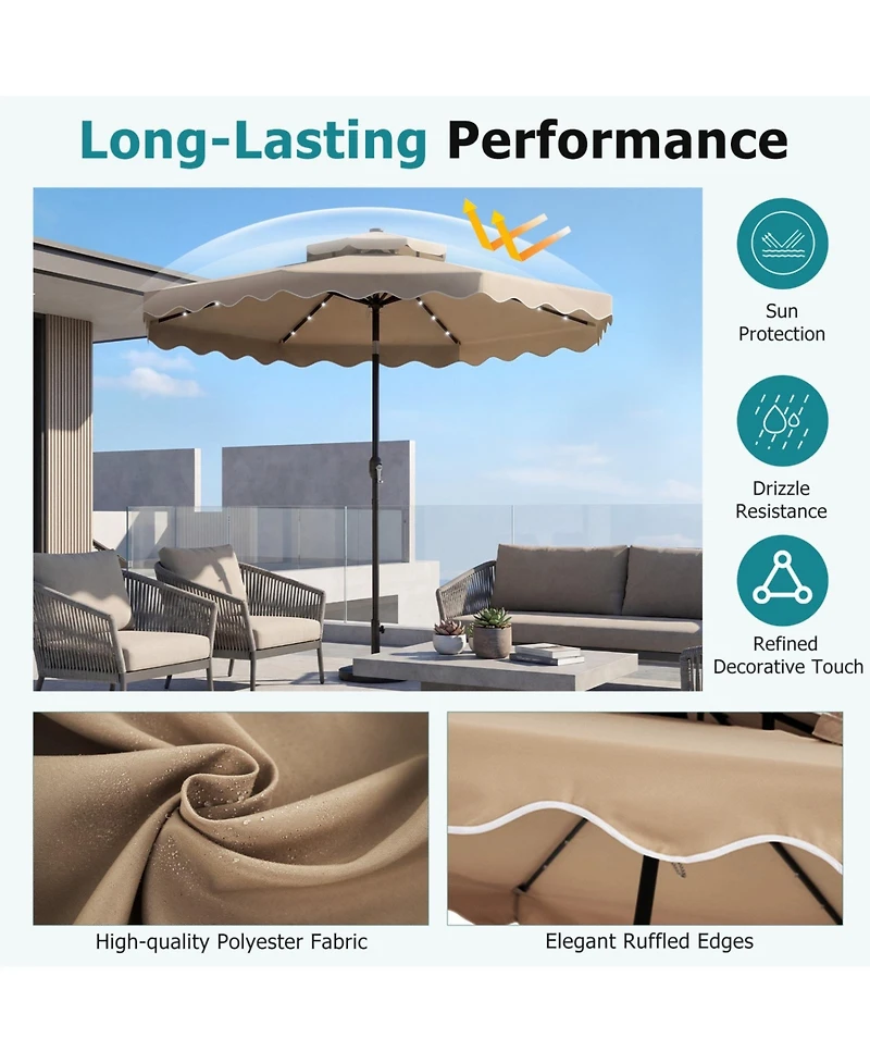 Sugift 10 Feet Solar Led Patio Umbrella for Deck and Pool with 24 Lights and Push Tilt