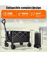 Gnuadz Collapsible Wagon Cart All-Terrain Wheels Adjustable Handle 480LBS