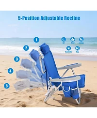 Aofar Low Beach Chair Lay Flat Reclining Cooler Cup Holder Folding Heavy Duty