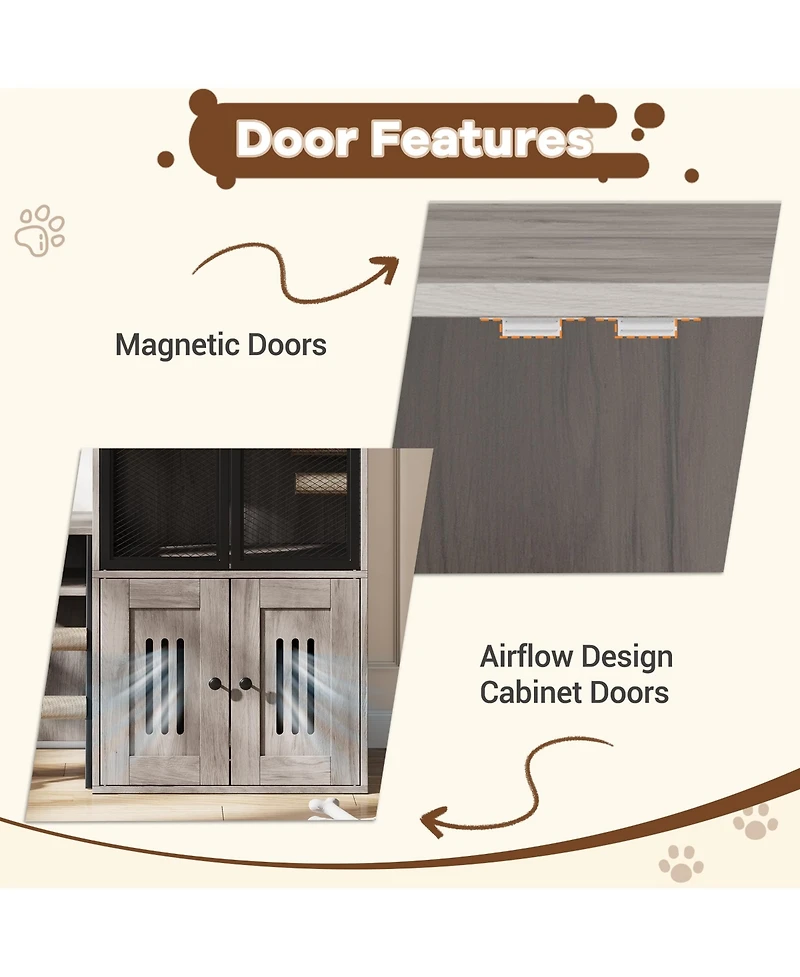 homfan Double Cat Litter Box Enclosure with Hammock, Sisal Scratching Post, Movable Ladder and Metal Mesh Door Hidden Washroom