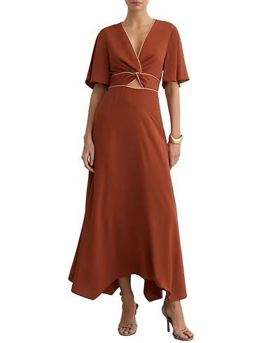 Reiss Women's Rosanna Piped-Trim Cut-Out V-Neck Midi Dress