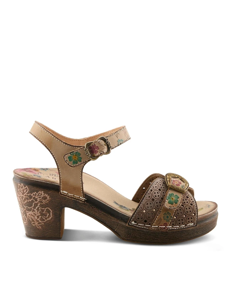 L'Artiste Women's Spring Step Upperbuck Ankle Strap with Hand-Painted Design