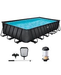 Funsicle 24 Ft Oasis Designer Lap Above Ground Pool w/ Pump, Dark Chevron Rattan
