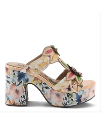 L'Artiste Women's Balloffire Platform Slide with Floral Leather
