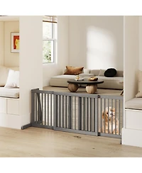 Ruie Folding Free Standing 3 Panel Adjustable Wood Dog Fence Gate