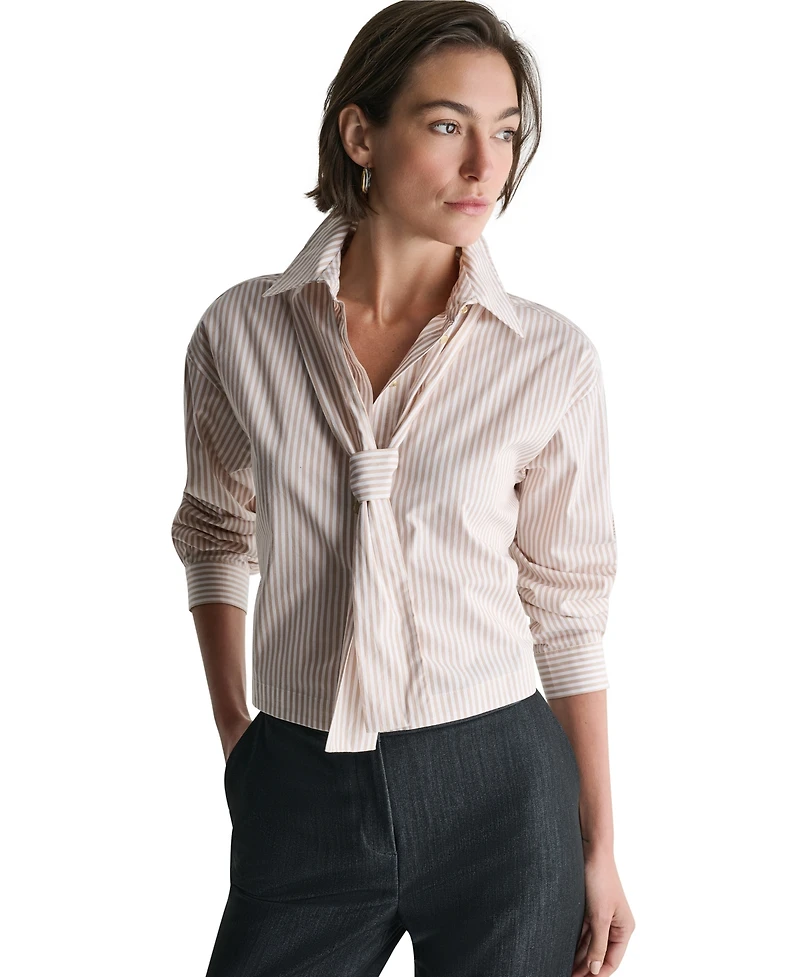Bcbg Women's Cotton Collared Tie-Neck Blouse