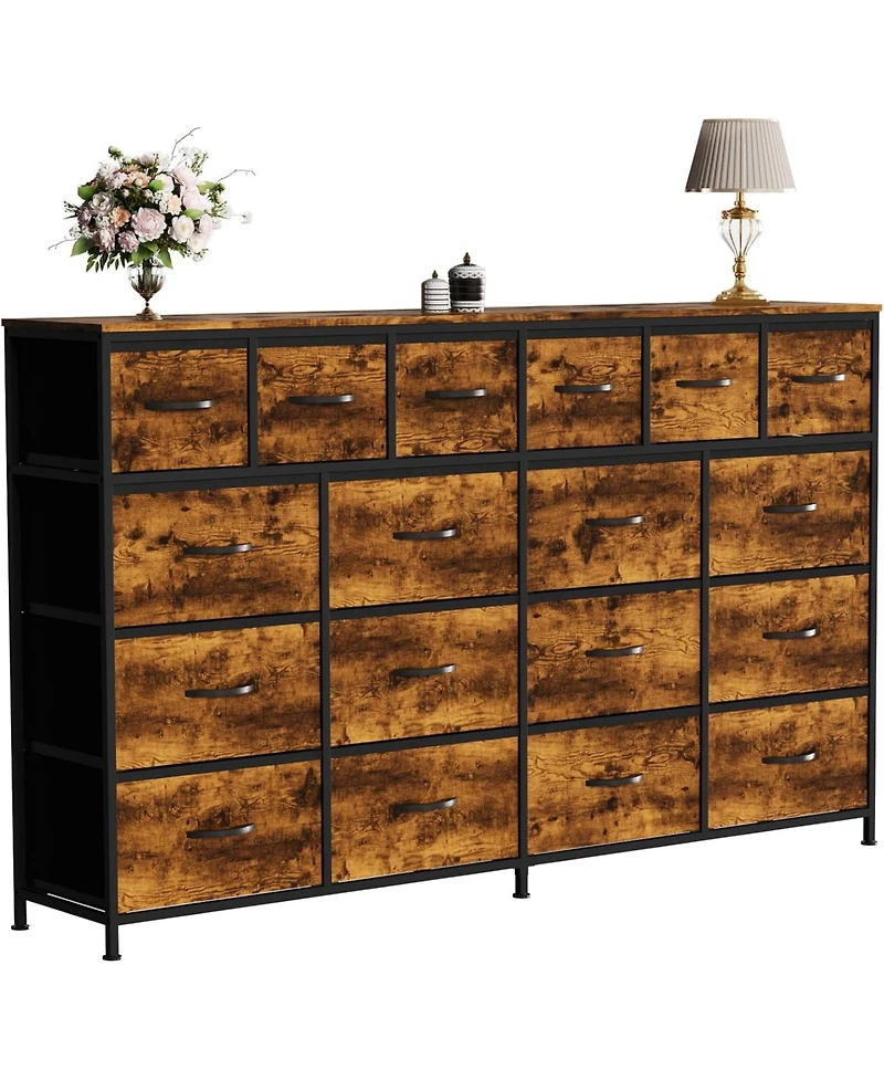 homfan 63" Wide Fabric Dresser and Tv Stand with Charging Station, 18 Drawers