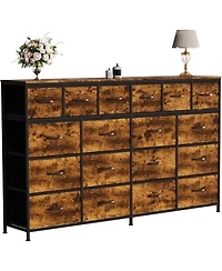 homfan 63" Wide Fabric Dresser and Tv Stand with Charging Station, 18 Drawers