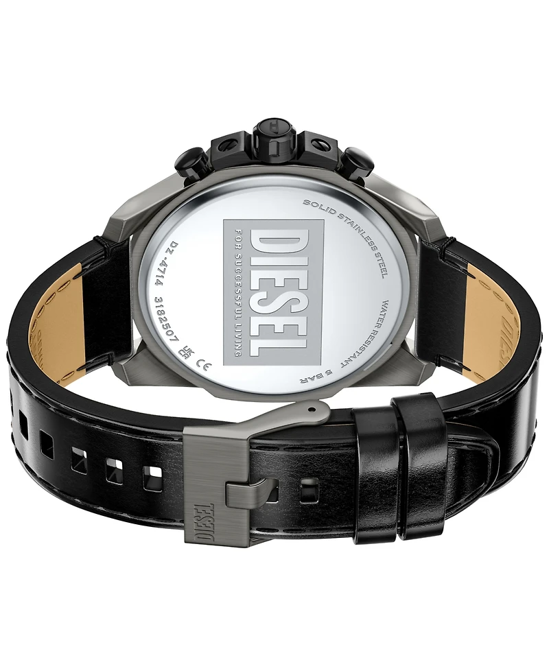 Diesel Men's Mega Chief Slim Quartz Chronograph Black Leather Watch 48mm