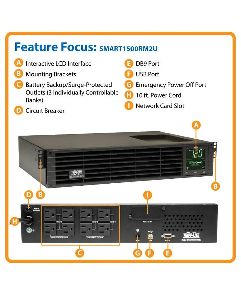 Tripp Lite SmartPro 120V 1500VA 2U Rack Line-Interactive Sine Wave Ups for Servers and Network Equipment