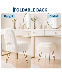 homfan Vanity Stool with Backrest – Modern Rabbit Fur Ottoman with Hidden Storage, Large Square Bench, 280 lbs Capacity, Folding Backrest