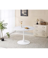 Streamdale Furniture 5-Piece Round Marble-Patterned Dining Set: 1 Table and 4 Chairs