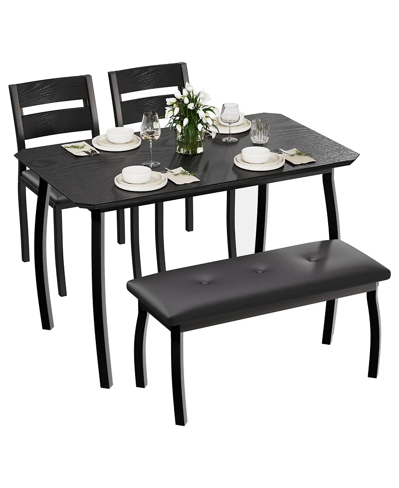 homfan Dining Table Set for 4 - Kitchen with Upholstered Bench and 2 Chairs Space-Saving Metal Frame Retro Room