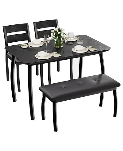 homfan Dining Table Set for 4 - Kitchen with Upholstered Bench and 2 Chairs Space-Saving Metal Frame Retro Room