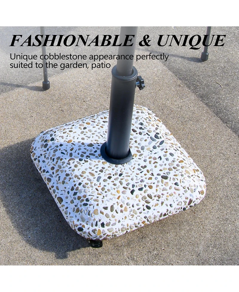 Pellebant Outdoor Patio Square Umbrella Base Stand Concrete-cobble Finish Swivel Wheels Adjustable Knob
