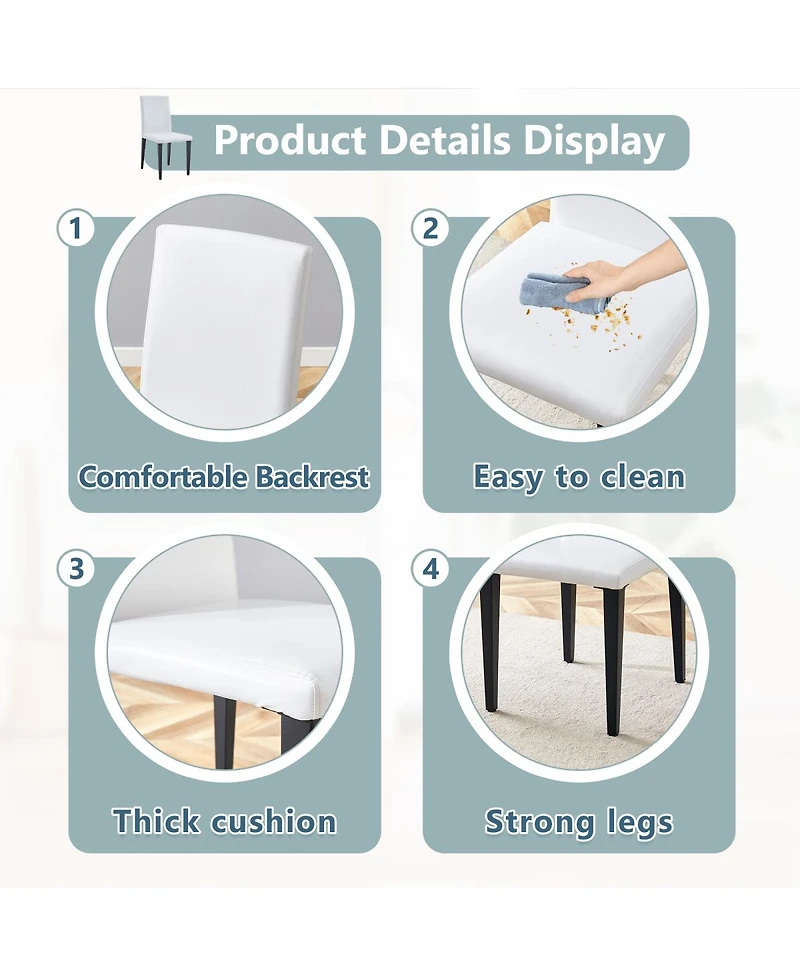 Streamdale Furniture Ergonomic White Pu Dining Chairs with Metal Legs