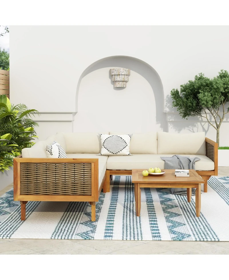 Streamdale Furniture Acacia Wood Sectional Seating Group with Cushions