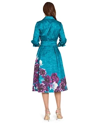 Tahari Asl Women's Floral Metallic-Embroidery Fit & Flare Midi Dress