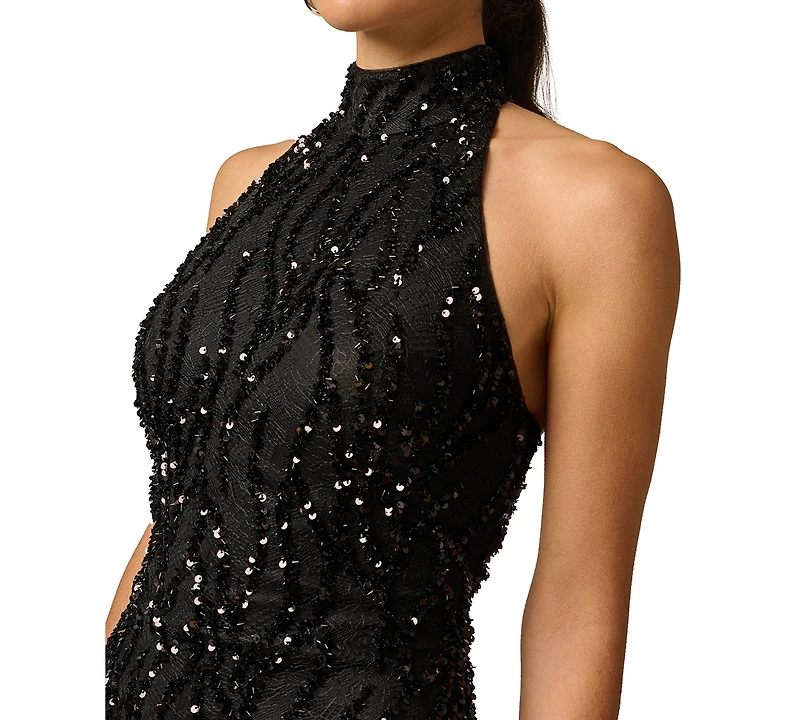 Adrianna Women's Haler Neck Lace Sequins Dress