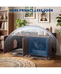 homfan Rattan Cat Litter Box Enclosure for 2 Cats – Large Hidden Furniture with Doors, Mat and Hooks, Double Cabinet