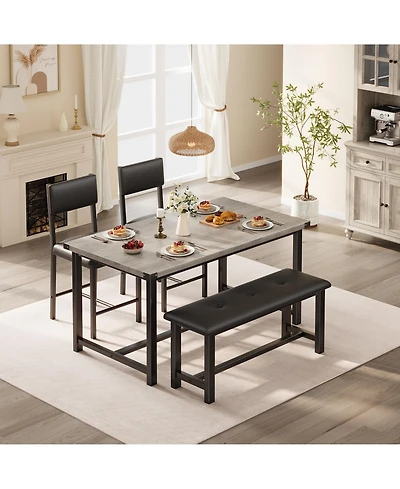 homfan Dining Table for 4, Kitchen Table with Upholstered Bench, Space-Saving Table for Apartment, Industrial Wood and Metal Room Table, Easy Clean