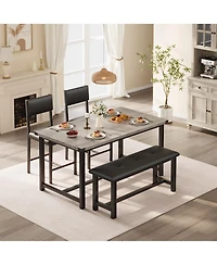 homfan Dining Table for 4, Kitchen Table with Upholstered Bench, Space-Saving Table for Apartment, Industrial Wood and Metal Room Table, Easy Clean