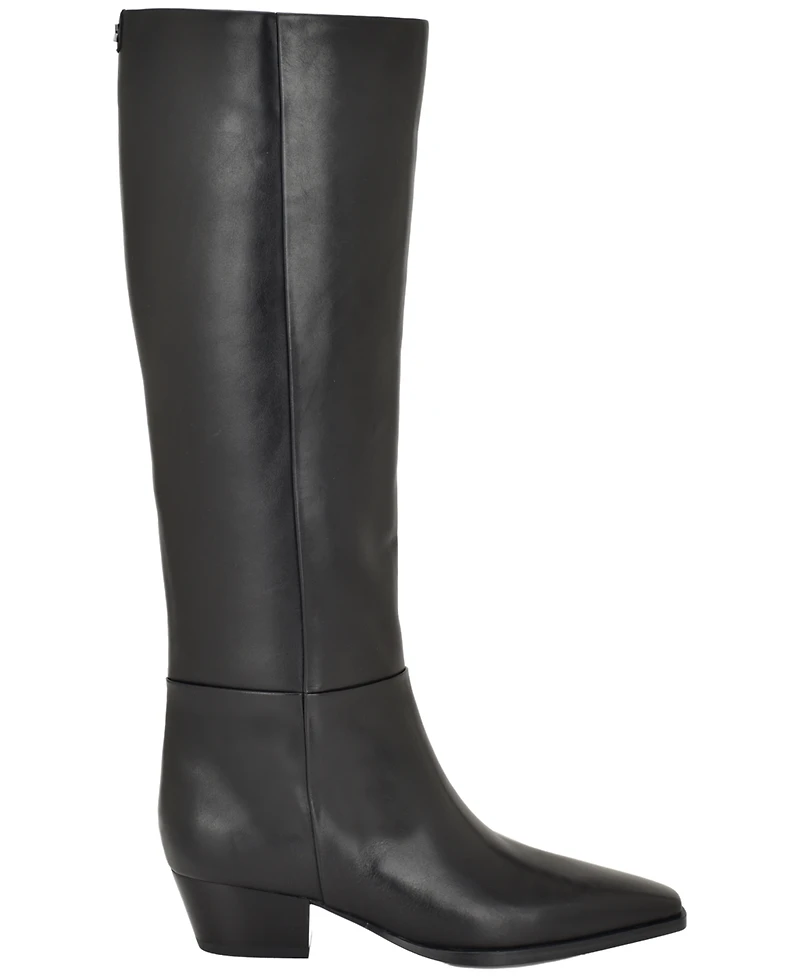 Calvin Klein Women's Varcey Tall Leather Block Heel Boots