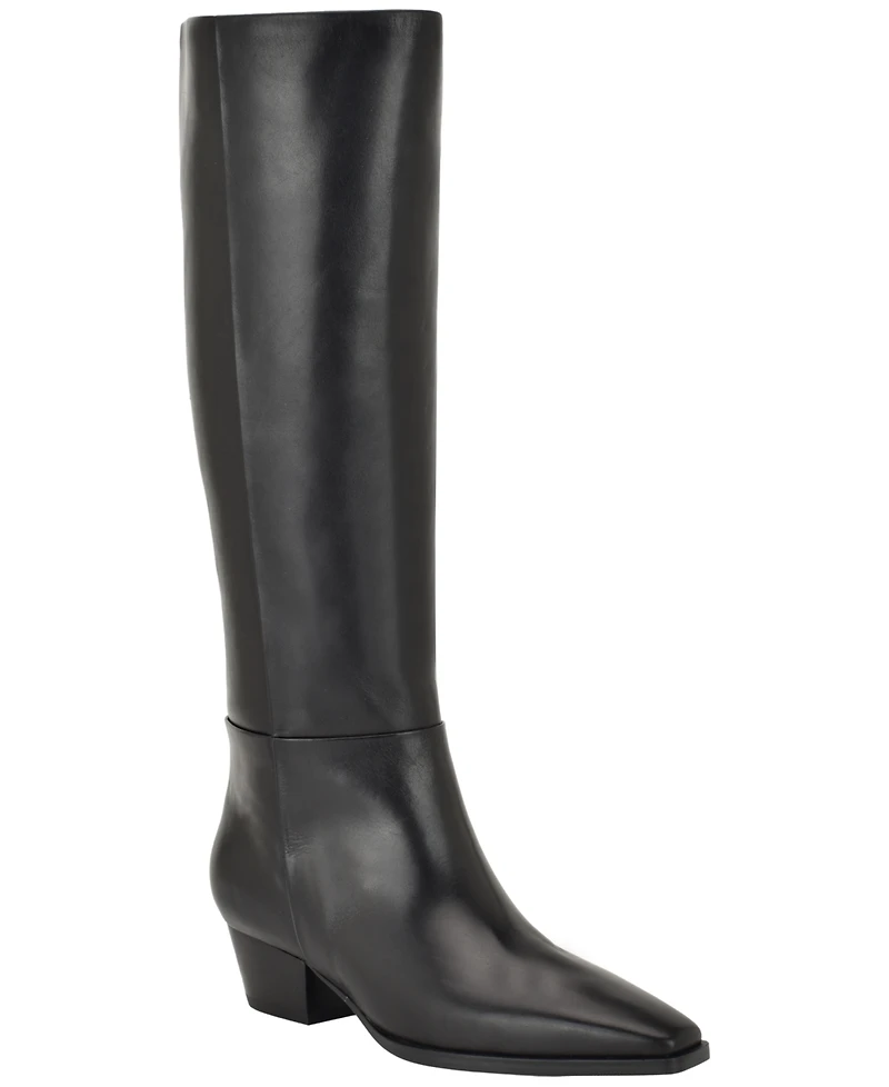 Calvin Klein Women's Varcey Tall Leather Block Heel Boots
