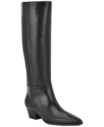 Calvin Klein Women's Varcey Tall Leather Block Heel Boots