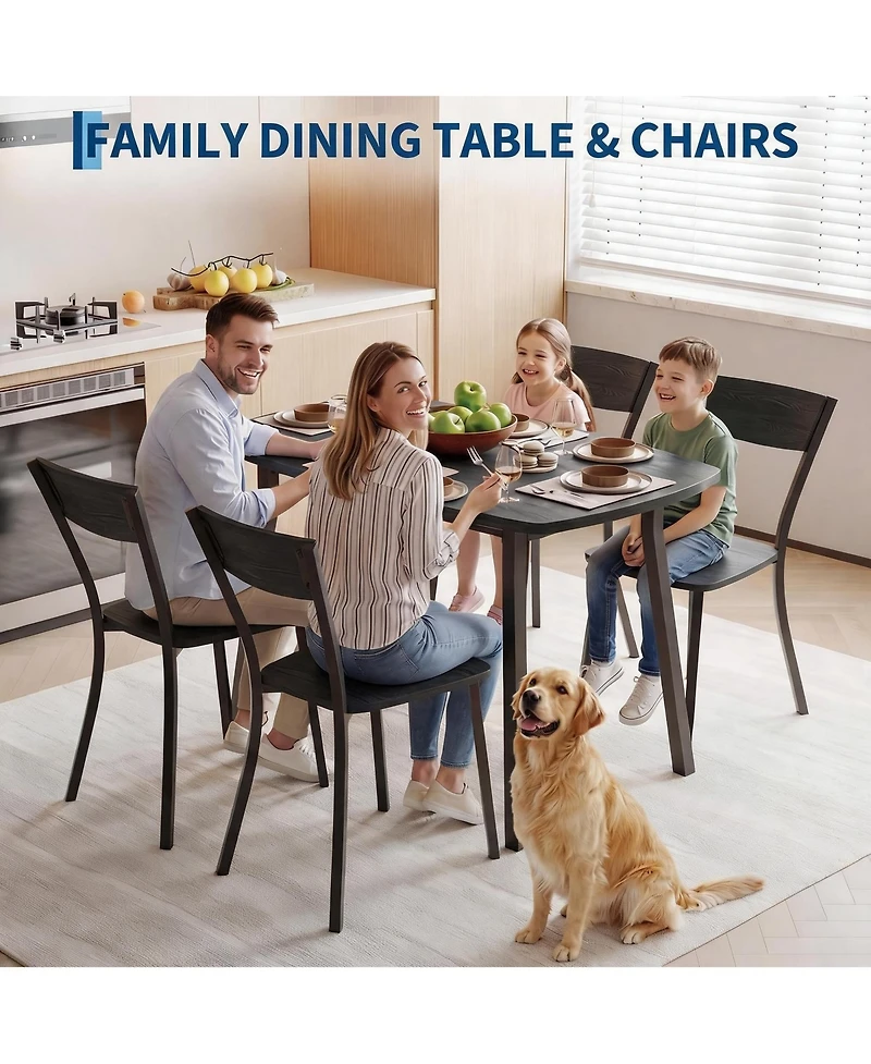 homfan 5 Dining Table Set, 43 Inch Kitchen and Chairs, Square Set with Rounded Corners