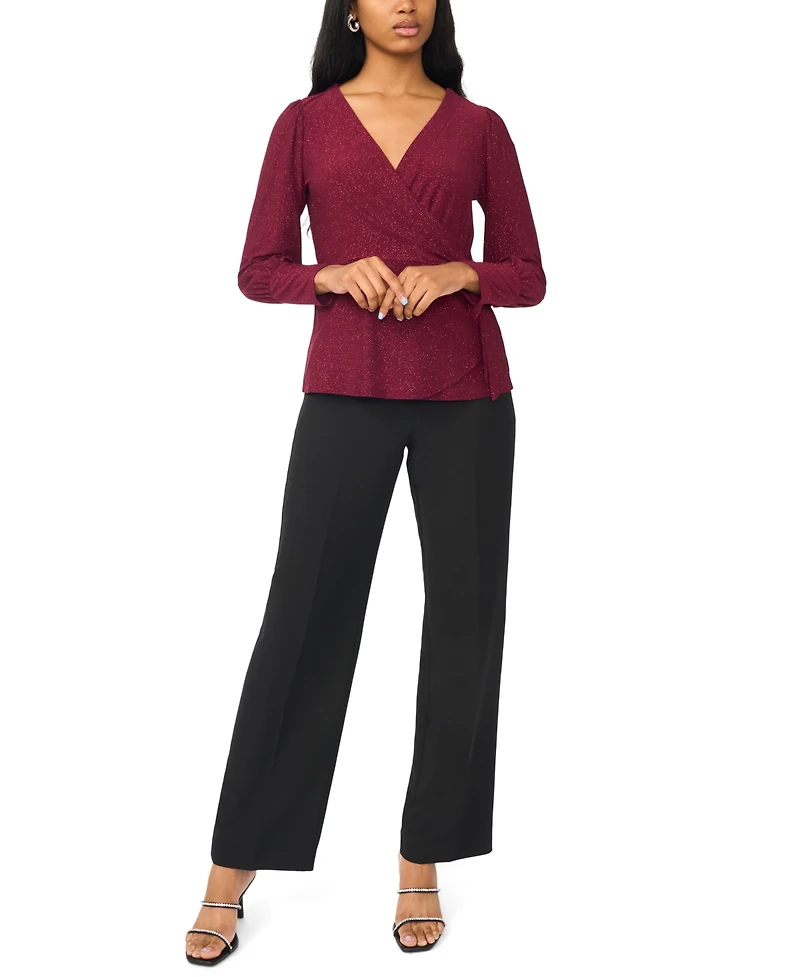 Msk Women's Faux-Wrap Long-Sleeve Top