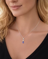 Macy's 2-Piece Lab-Grown Blue Sapphire (3/4 ct. t.w.) & White Sapphire (1/5 ct. t.w.) Pendant Necklace & Earrings Set in Sterling Silver