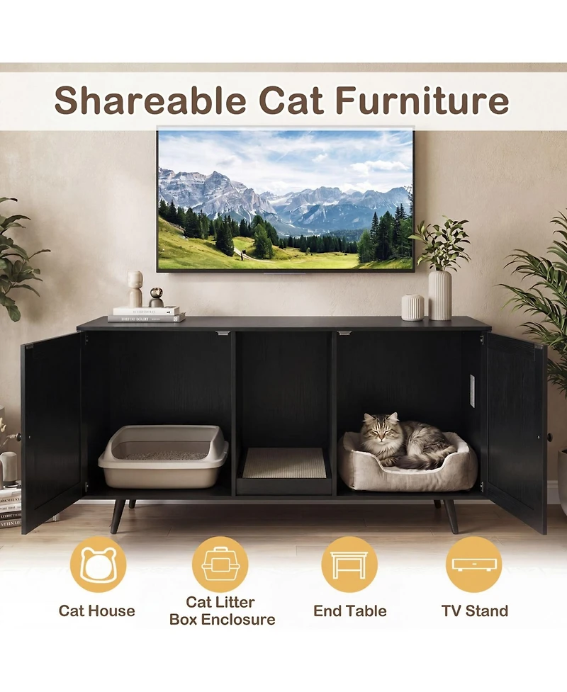 Ruie Double Cat Litter Box Enclosure for 2 Cats with Scratching Pad