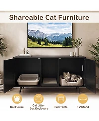 Ruie Double Cat Litter Box Enclosure for 2 Cats with Scratching Pad