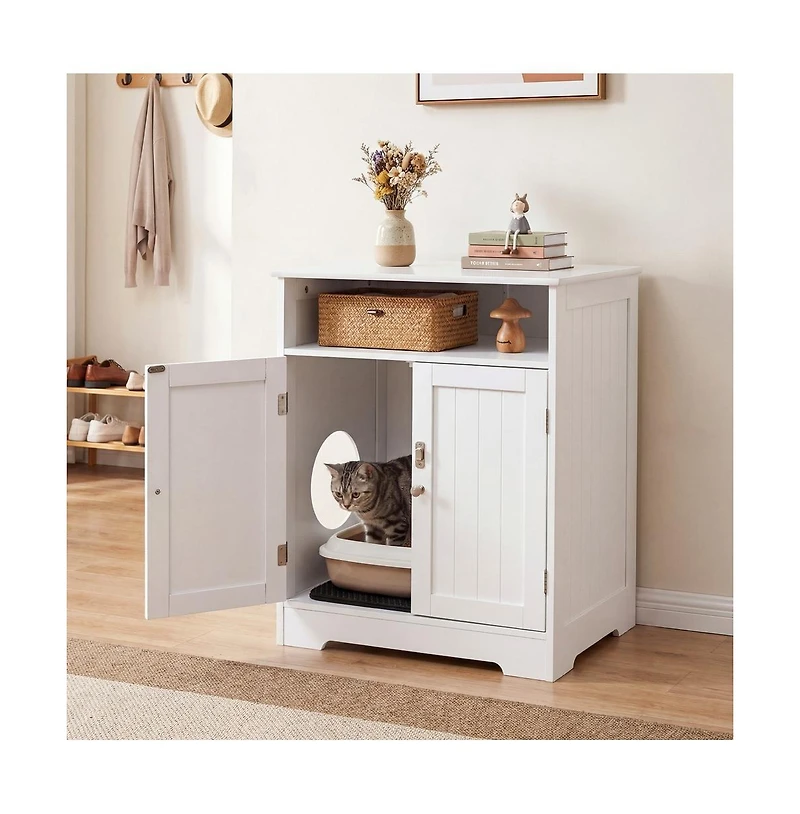 Ruie Hidden Cat Litter Box Enclosure Furniture Washroom with Side Table Top