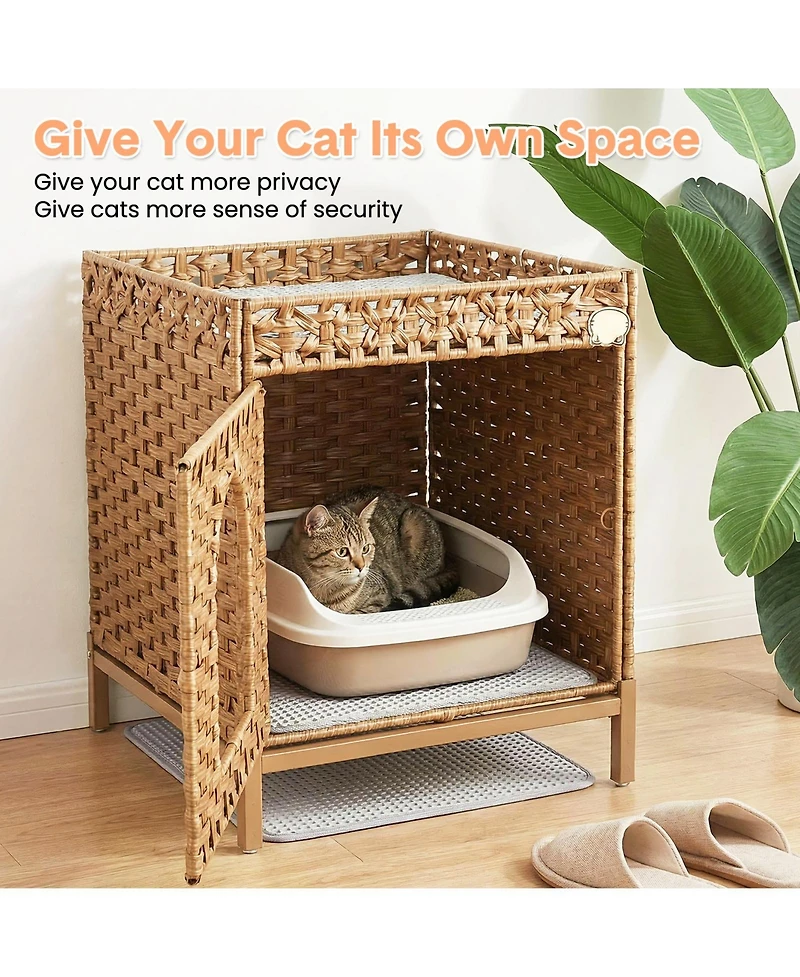 homfan Rattan Cat Litter Box Enclosure